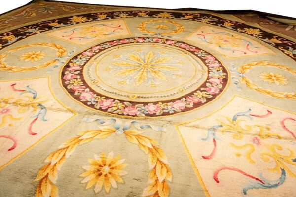 1820s green large-scale floral woven formal neoclassical french savonnerie rug - detail view 3