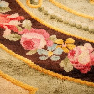 1820s Green Large-Scale Floral Woven Formal Neoclassical French Savonnerie Rug - detail view 5