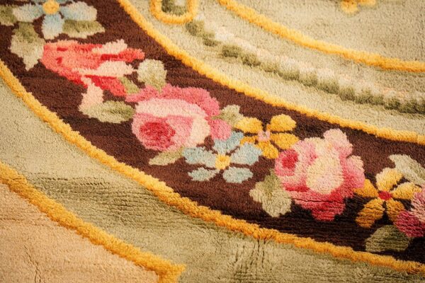 1820s green large-scale floral woven formal neoclassical french savonnerie rug - detail view 5