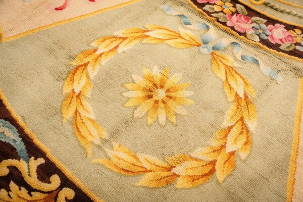1820s green large-scale floral woven formal neoclassical french savonnerie rug - detail view 6