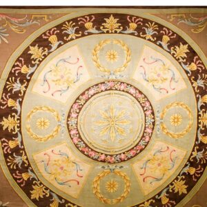 1820s Green Large-Scale Floral Woven Formal Neoclassical French Savonnerie Rug - detail view 7