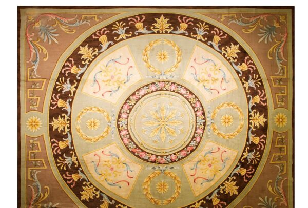1820s green large-scale floral woven formal neoclassical french savonnerie rug - detail view 7