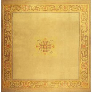 1840s Antique Gold European Aubusson Flatweave Wool Square Rug