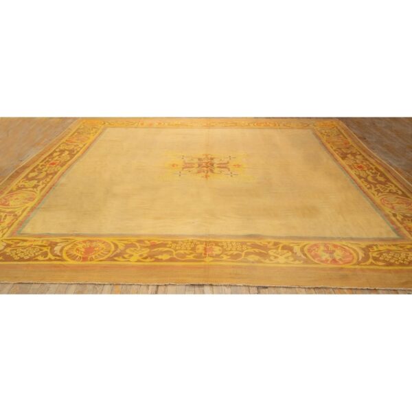 1840s antique gold european aubusson flatweave wool square rug 2 1840s antique gold european aubusson flatweave wool square rug - detail view 1