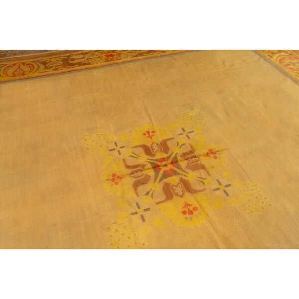 1840s antique gold european aubusson flatweave wool square rug 3 1840s antique gold european aubusson flatweave wool square rug - detail view 2