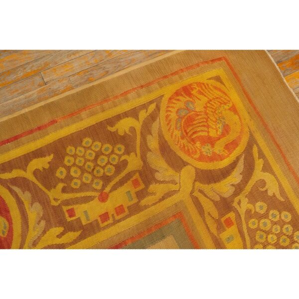 1840s antique gold european aubusson flatweave wool square rug 4 1840s antique gold european aubusson flatweave wool square rug - detail view 3