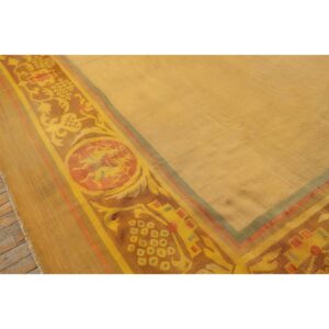 1840s Antique Gold European Aubusson Flatweave Wool Square Rug - detail view 4