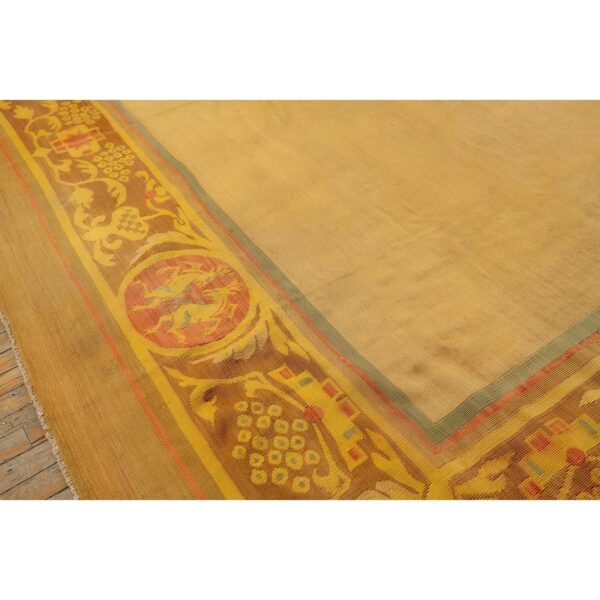 1840s antique gold european aubusson flatweave wool square rug 5 1840s antique gold european aubusson flatweave wool square rug - detail view 4