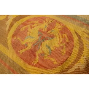 1840s Antique Gold European Aubusson Flatweave Wool Square Rug - detail view 5