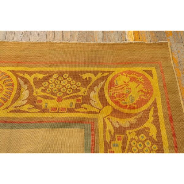 1840s antique gold european aubusson flatweave wool square rug 7 1840s antique gold european aubusson flatweave wool square rug - detail view 6
