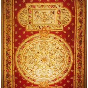 1840s Antique Oversized Flatweave Red Ground Classical French Aubusson Wool Rug
