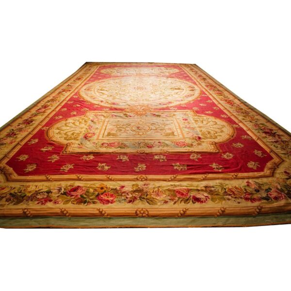 1840s antique oversized flatweave red ground classical french aubusson wool rug 2 1840s antique oversized flatweave red ground classical french aubusson wool rug - detail view 1