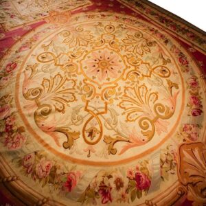 1840s Antique Oversized Flatweave Red Ground Classical French Aubusson Wool Rug - detail view 2
