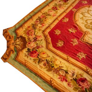 1840s Antique Oversized Flatweave Red Ground Classical French Aubusson Wool Rug - detail view 3