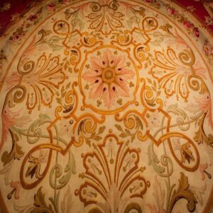 1840s Antique Oversized Flatweave Red Ground Classical French Aubusson Wool Rug - detail view 4