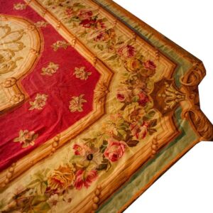 1840s Antique Oversized Flatweave Red Ground Classical French Aubusson Wool Rug - detail view 6