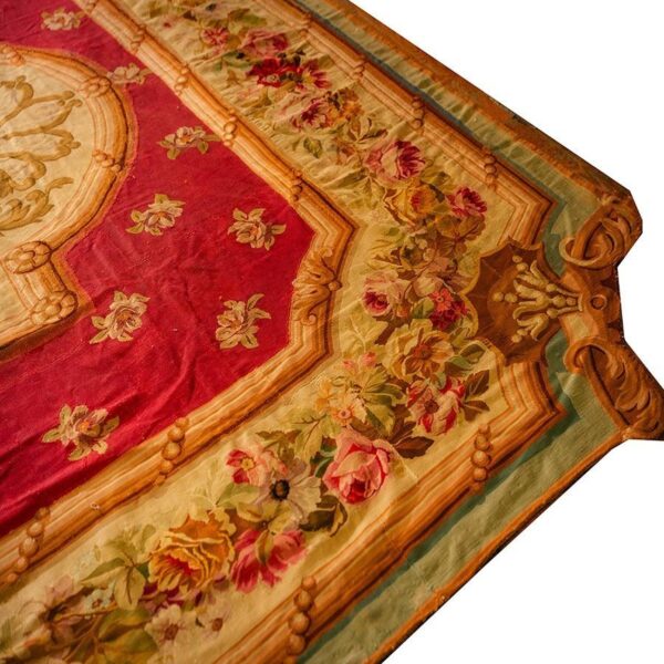 1840s antique oversized flatweave red ground classical french aubusson wool rug 7 1840s antique oversized flatweave red ground classical french aubusson wool rug - detail view 6