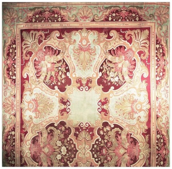 1840s antique red field medallion flatweave wool french aubusson gallery rug