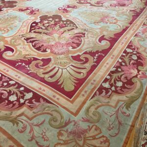 1840s Antique Red Field Medallion Flatweave Wool French Aubusson Gallery Rug - detail view 1
