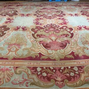 1840s Antique Red Field Medallion Flatweave Wool French Aubusson Gallery Rug - detail view 2