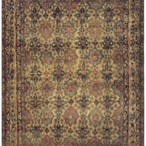 1840s Beige Ground Geometric Floral Antique Kerman Handknotted Silk Carpet Rug