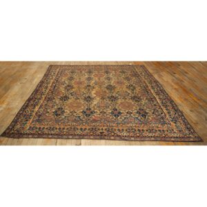 1840s Beige Ground Geometric Floral Antique Kerman Handknotted Silk Carpet Rug - detail view 1