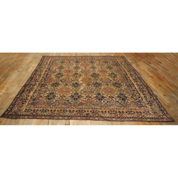1840s beige ground geometric floral antique kerman handknotted silk carpet rug - detail view 1