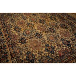 1840s Beige Ground Geometric Floral Antique Kerman Handknotted Silk Carpet Rug - detail view 2