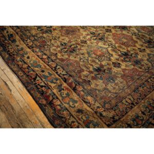 1840s Beige Ground Geometric Floral Antique Kerman Handknotted Silk Carpet Rug - detail view 3
