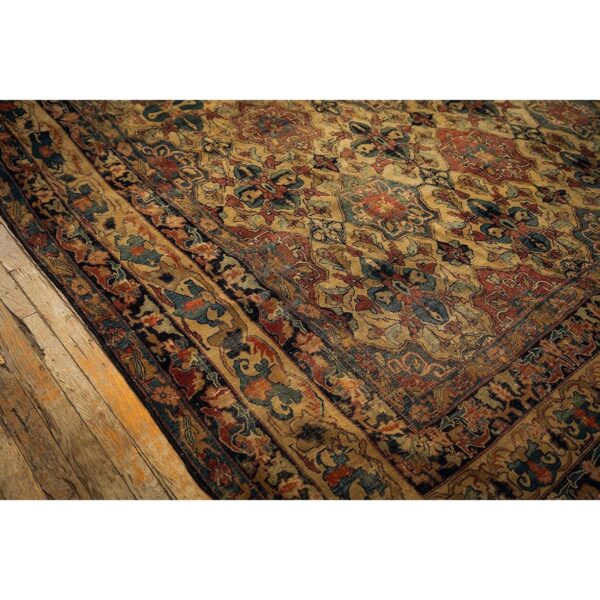 1840s beige ground geometric floral antique kerman handknotted silk carpet rug - detail view 3