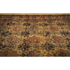 1840s Beige Ground Geometric Floral Antique Kerman Handknotted Silk Carpet Rug - detail view 5