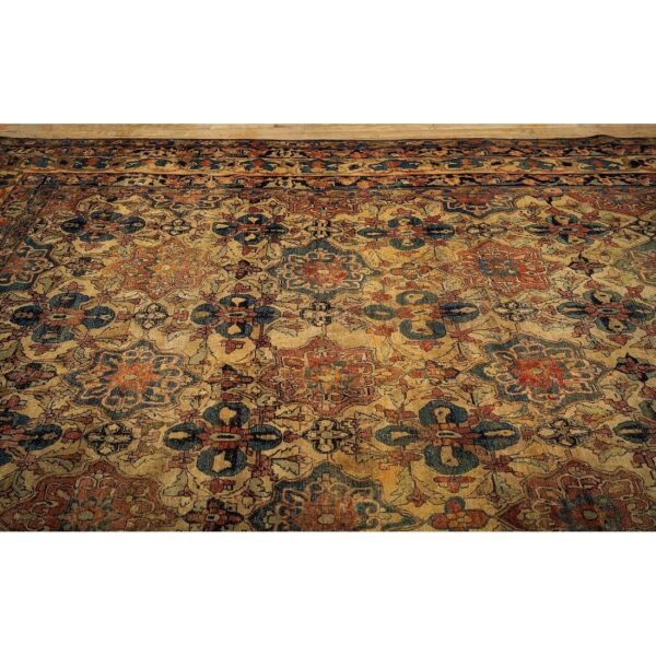 1840s beige ground geometric floral antique kerman handknotted silk carpet rug - detail view 5
