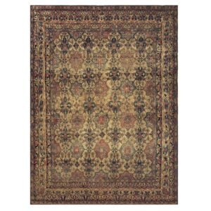 1840s Beige Ground Geometric Floral Antique Kerman Handknotted Silk Carpet Rug - detail view 6