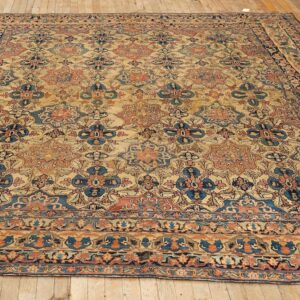 1840s Beige Ground Geometric Floral Antique Kerman Handknotted Silk Carpet Rug - detail view 7