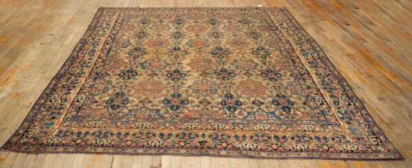 1840s beige ground geometric floral antique kerman handknotted silk carpet rug - detail view 7