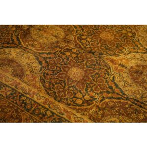 1840s Royal Blue Painterly Floral Motifs Antique Knotted Silk Kirman Carpet Rug - detail view 3
