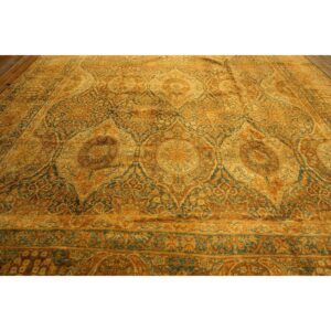 1840s Royal Blue Painterly Floral Motifs Antique Knotted Silk Kirman Carpet Rug - detail view 4