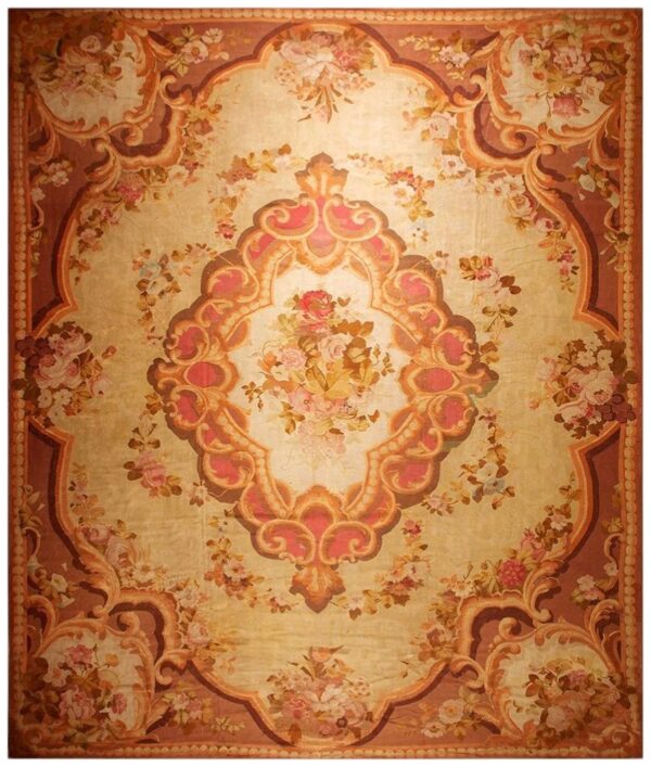 1850s antique beige floral medallion french neoclassical european aubusson rug 1 1850s antique beige floral medallion french neoclassical european aubusson rug