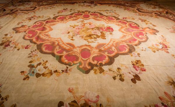 1850s antique beige floral medallion french neoclassical european aubusson rug 2 1850s antique beige floral medallion french neoclassical european aubusson rug - detail view 1