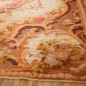 1850s Antique Beige Floral Medallion French Neoclassical European Aubusson rug - detail view 3