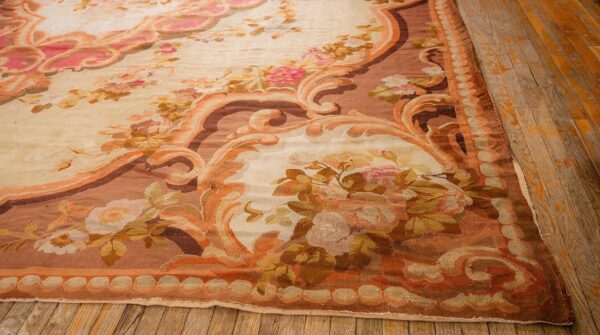 1850s antique beige floral medallion french neoclassical european aubusson rug 4 1850s antique beige floral medallion french neoclassical european aubusson rug - detail view 3