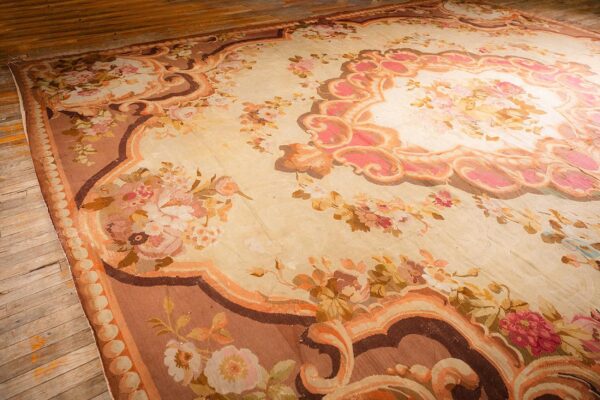 1850s antique beige floral medallion french neoclassical european aubusson rug 5 1850s antique beige floral medallion french neoclassical european aubusson rug - detail view 4