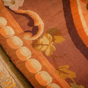 1850s Antique Beige Floral Medallion French Neoclassical European Aubusson rug - detail view 6