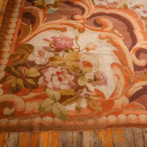 1850s Antique Beige Floral Medallion French Neoclassical European Aubusson rug - detail view 7