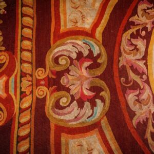 1850s Antique Ivory Neoclassical Floral Aubusson Flatwoven Wool Square Tapestry - detail view 4