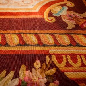 1850s Antique Ivory Neoclassical Floral Aubusson Flatwoven Wool Square Tapestry - detail view 5