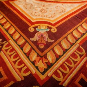 1850s Antique Ivory Neoclassical Floral Aubusson Flatwoven Wool Square Tapestry - detail view 6