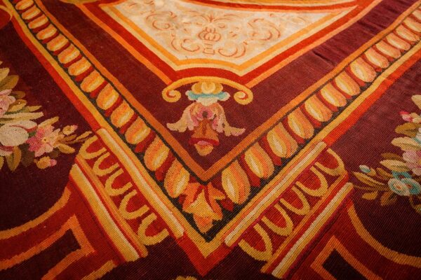 1850s antique ivory neoclassical floral aubusson flatwoven wool square tapestry - detail view 6