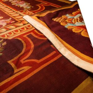 1850s Antique Ivory Neoclassical Floral Aubusson Flatwoven Wool Square Tapestry - detail view 7
