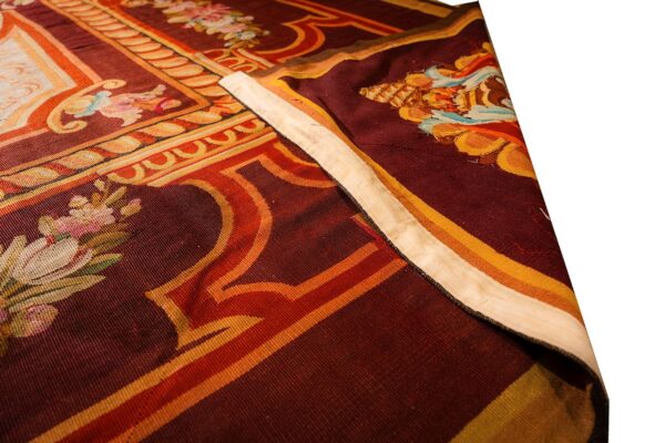 1850s antique ivory neoclassical floral aubusson flatwoven wool square tapestry - detail view 7